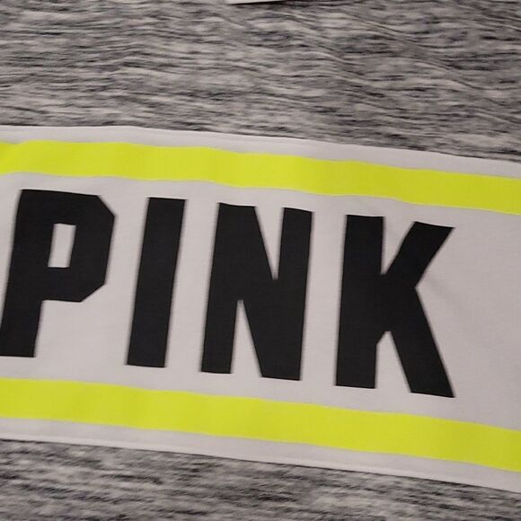 PINK Victoria Secret Gray and Neon Yellow Crewneck Sweat Shirt - Picture 2 of 6